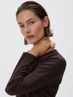 Reserved - Bawełniany longsleeve - ciemnobrązowy