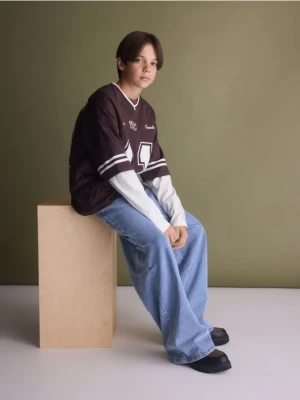 Reserved - Bawełniany longsleeve - ciemnobrązowy