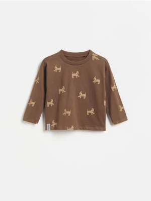 Reserved - Bawełniany longsleeve - ciemnobrązowy