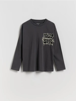 Reserved - Bawełniany longsleeve - ciemnoszary
