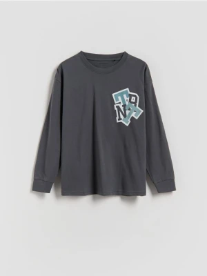 Reserved - Bawełniany longsleeve - ciemnoszary