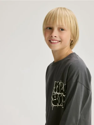 Reserved - Bawełniany longsleeve - ciemnoszary