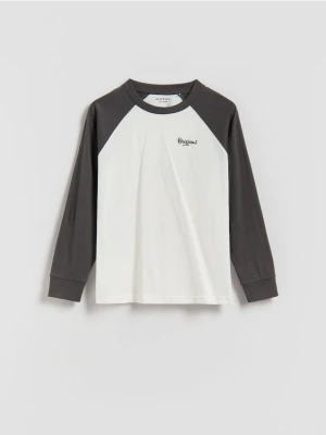 Reserved - Bawełniany longsleeve - ciemnoszary