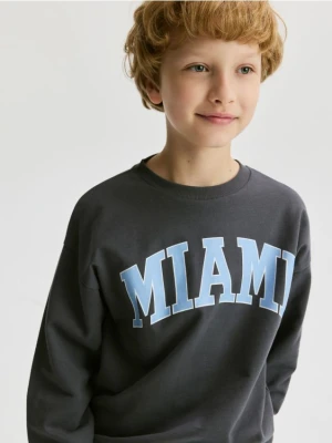 Reserved - Bawełniany longsleeve - ciemnoszary