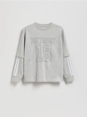 Reserved - Bawełniany longsleeve - ciemnoszary