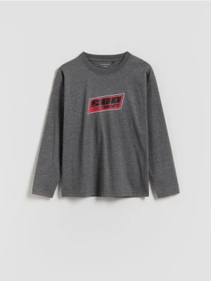 Reserved - Bawełniany longsleeve - ciemnoszary