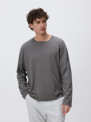 Reserved - Bawełniany longsleeve - ciemnozielony