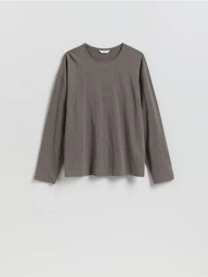 Reserved - Bawełniany longsleeve - ciemnozielony