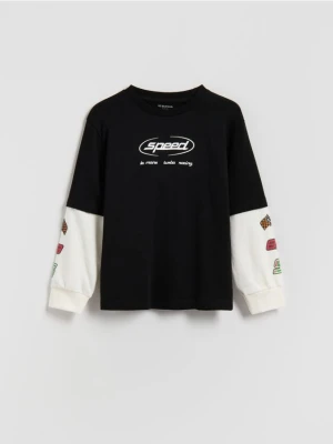 Reserved - Bawełniany longsleeve - czarny