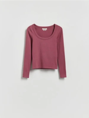 Reserved - Bawełniany longsleeve - jasnofioletowy