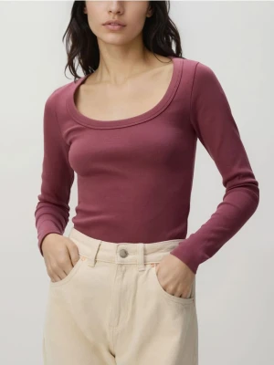 Reserved - Bawełniany longsleeve - jasnofioletowy