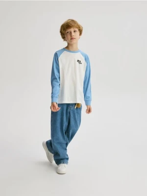 Reserved - Bawełniany longsleeve - jasnoniebieski