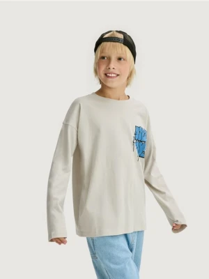 Reserved - Bawełniany longsleeve - jasnoszary