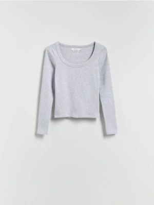 Reserved - Bawełniany longsleeve - jasnoszary