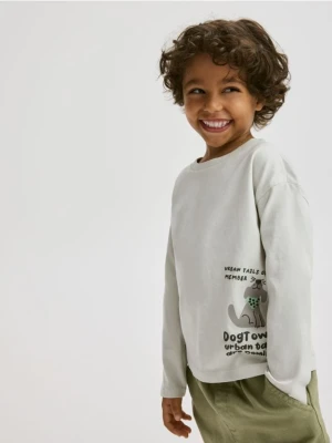 Reserved - Bawełniany longsleeve - jasnoszary