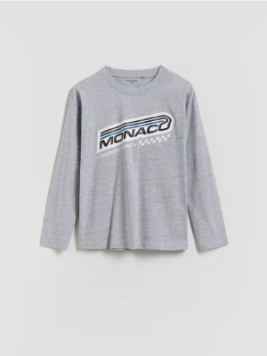 Reserved - Bawełniany longsleeve - jasnoszary