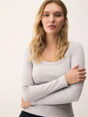 Reserved - Bawełniany longsleeve - jasnoszary