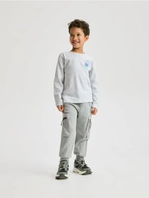 Reserved - Bawełniany longsleeve - jasnoszary