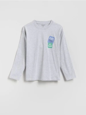 Reserved - Bawełniany longsleeve - jasnoszary