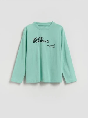 Reserved - Bawełniany longsleeve - jasnoturkusowy