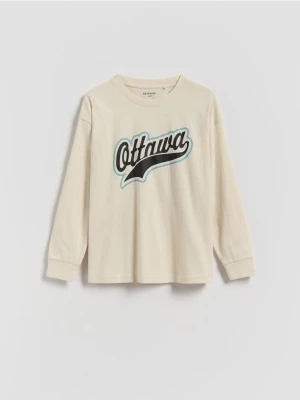 Reserved - Bawełniany longsleeve - kremowy