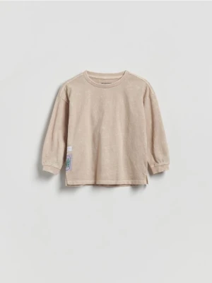 Reserved - Bawełniany longsleeve - kremowy