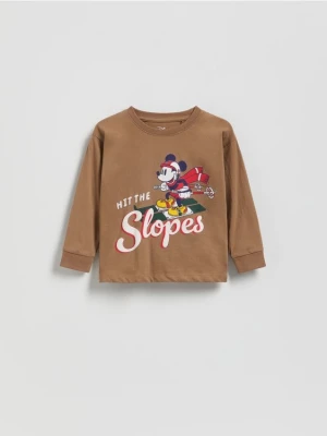 Reserved - Bawełniany longsleeve Mickey Mouse - brązowy
