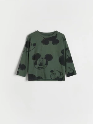 Reserved - Bawełniany longsleeve Mickey Mouse - ciemnozielony