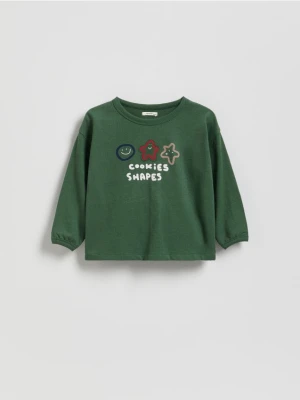 Reserved - Bawełniany longsleeve - morski