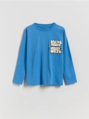 Reserved - Bawełniany longsleeve - niebieski