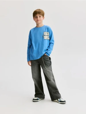 Reserved - Bawełniany longsleeve - niebieski