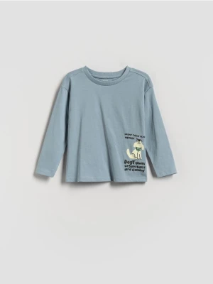 Reserved - Bawełniany longsleeve - niebieski