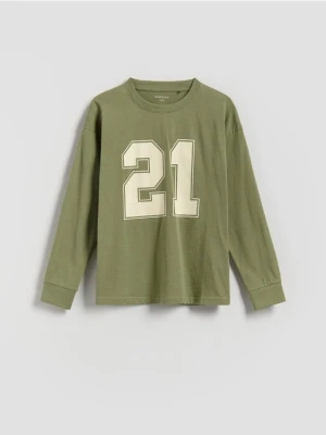 Reserved - Bawełniany longsleeve - oliwkowy