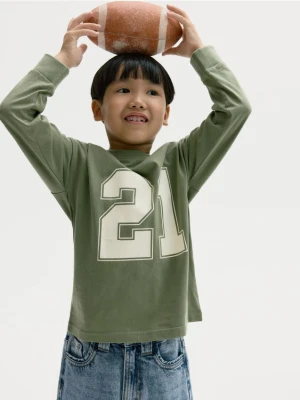 Reserved - Bawełniany longsleeve - oliwkowy