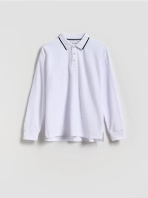 Reserved - Bawełniany longsleeve polo - biały