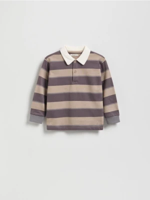 Reserved - Bawełniany longsleeve polo - brązowy