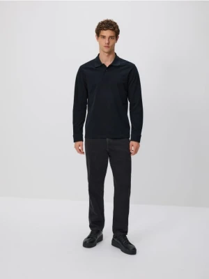 Reserved - Bawełniany longsleeve polo - czarny