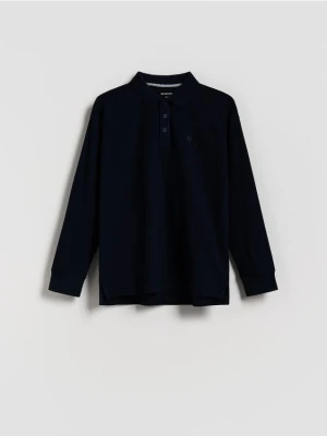 Reserved - Bawełniany longsleeve polo - granatowy