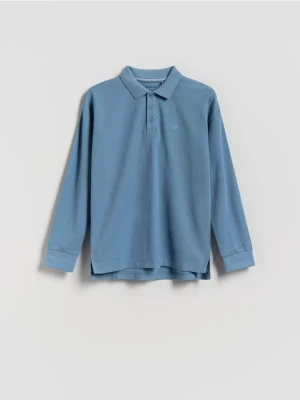 Reserved - Bawełniany longsleeve polo - jasnoniebieski