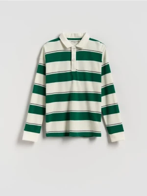 Reserved - Bawełniany longsleeve polo - złamana biel