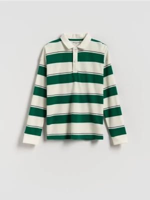 Reserved - Bawełniany longsleeve polo - złamana biel