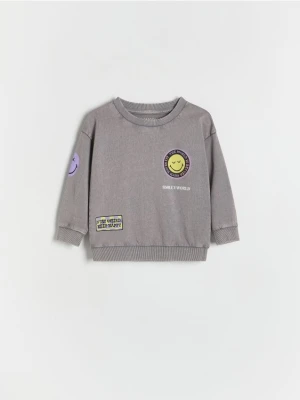 Reserved - Bawełniany longsleeve Smiley - ciemnoszary