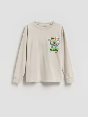 Reserved - Bawełniany longsleeve SpongeBob - jasnoszary