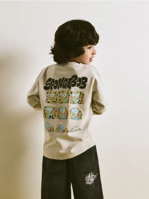 Reserved - Bawełniany longsleeve SpongeBob - jasnoszary