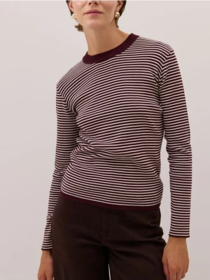 Reserved - Bawełniany longsleeve w paski - ciemnobrązowy