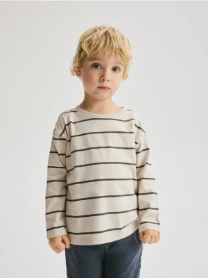 Reserved - Bawełniany longsleeve w paski - kremowy