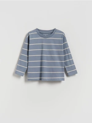 Reserved - Bawełniany longsleeve w paski - niebieski