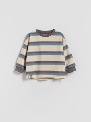 Reserved - Bawełniany longsleeve w paski - złamana biel