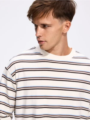 Reserved - Bawełniany longsleeve w paski - złamana biel