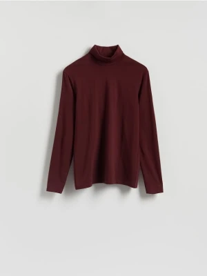 Reserved - Bawełniany longsleeve z golfem - brązowy